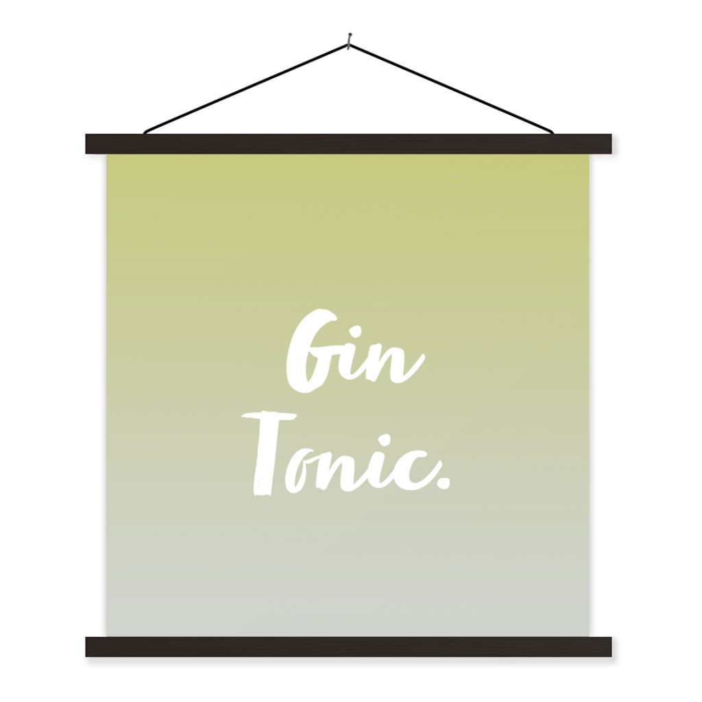 MuchoWow Textilposter Gin Tonic - Cocktails - Text - Zitate 120x120 cm mit schwarzem Rahmen - Aufhängungsset