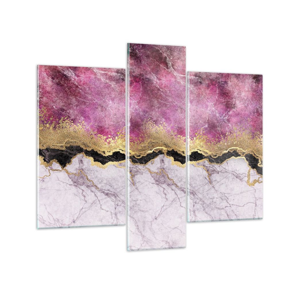 Bilder auf glas - 3 Teile - Rosa golden Hintergrund - 95x80cm - Glasbilder - Wandbilder - Bilder - zum Aufhängen bereit - Wanddekoration aus Glas ...