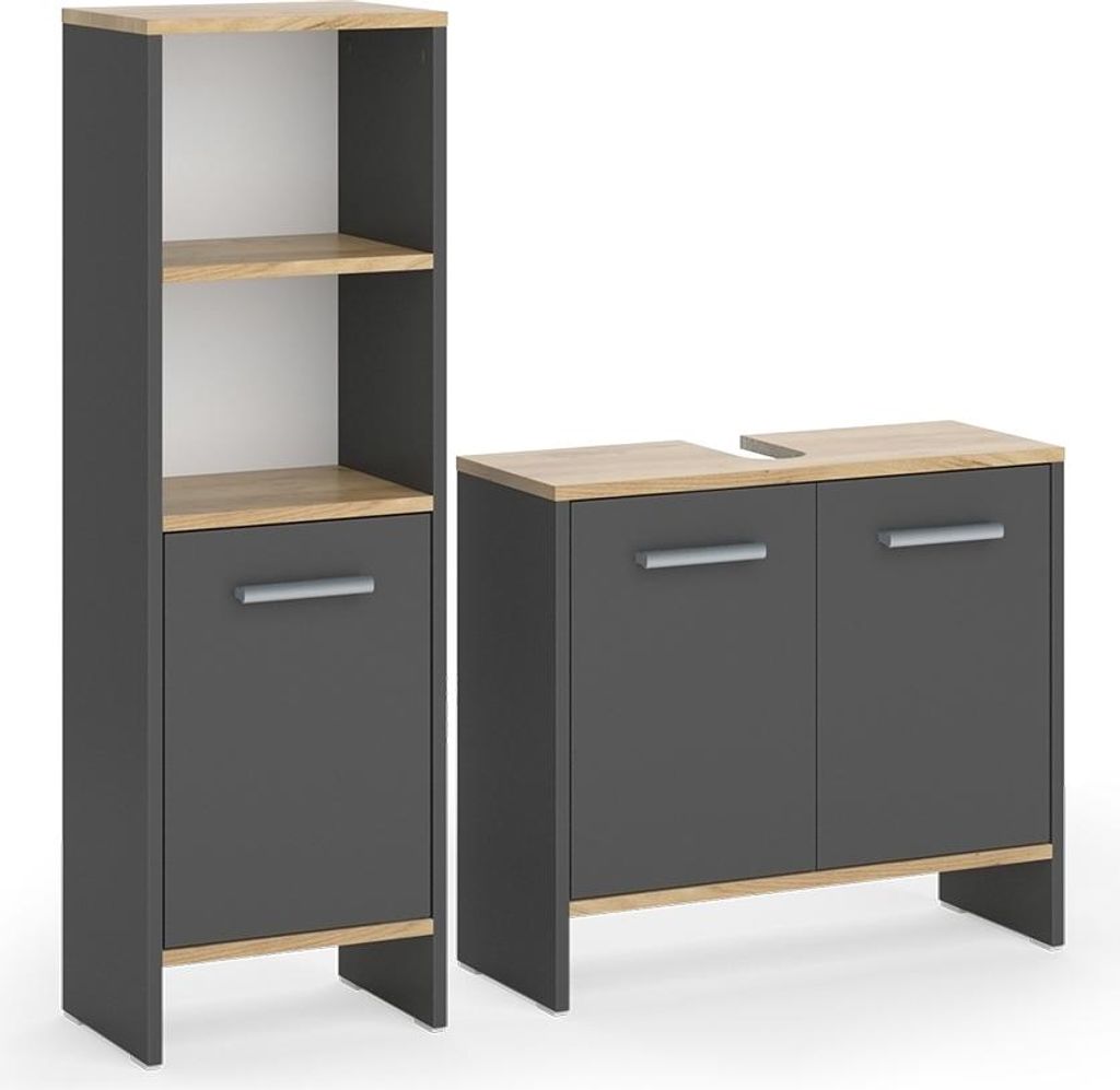 Vicco Badezimmermöbel-Set Karli, 2 Teile, Anthrazit/Goldkraft Eiche