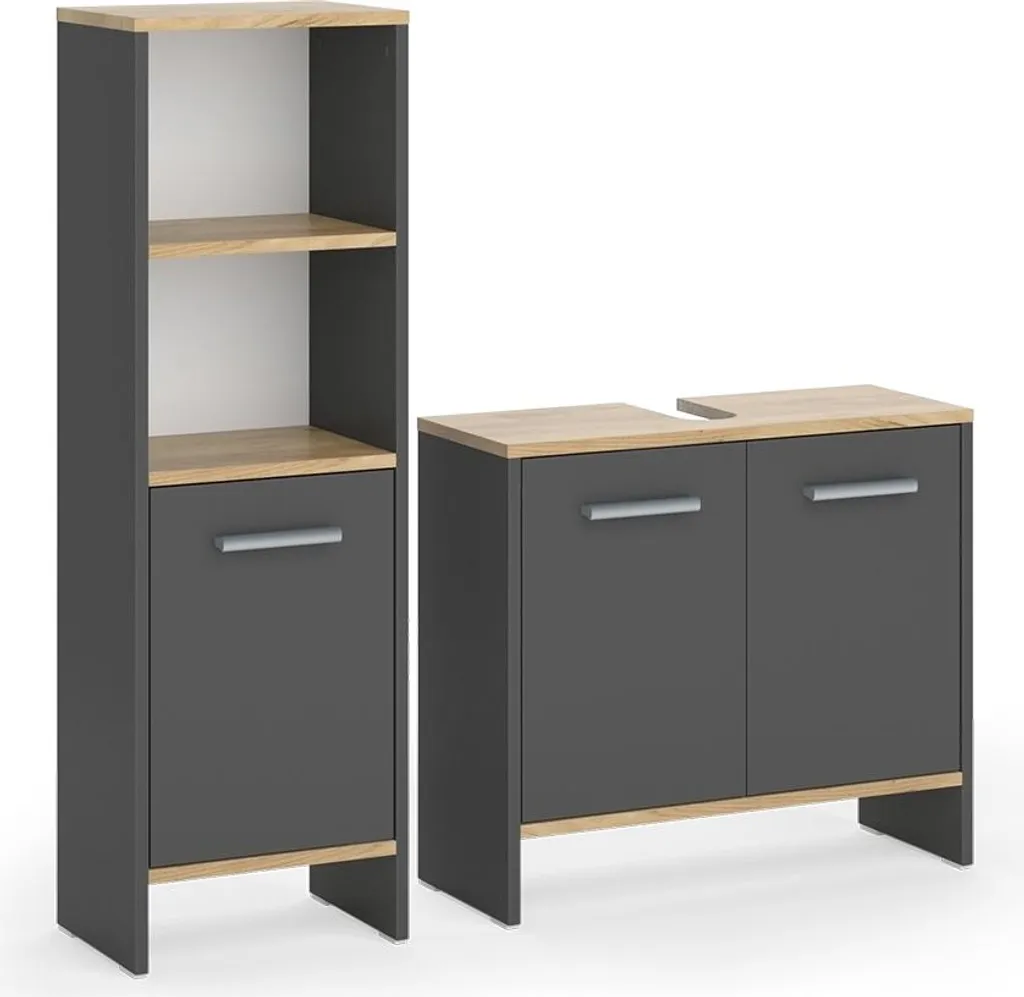 Set Bagno Vicco Karli 2 Pezzi Antracite Quercia Dorata | Offerta Online