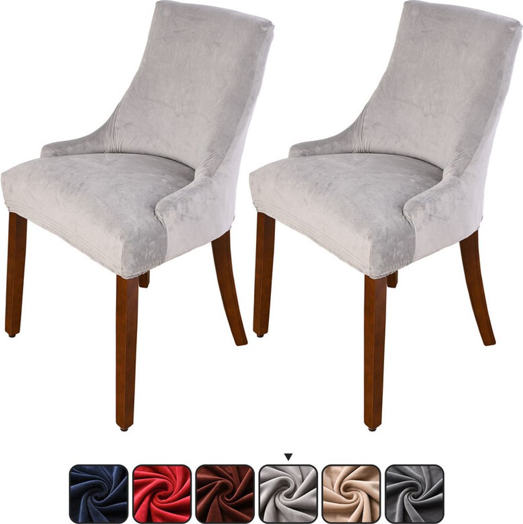 2 PCS Samt Stretch Ohrensesselbezug Schonbezug Wiederverwendbare Sesselschutzhülle für Esszimmer Bankett Wohnkultur, Hellgrau