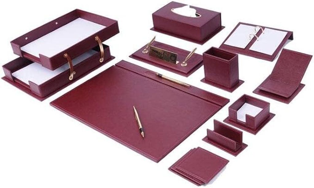 Luxus Büro-Set – 14 Zubehörteile – Bordeaux – 14-teiliges Set