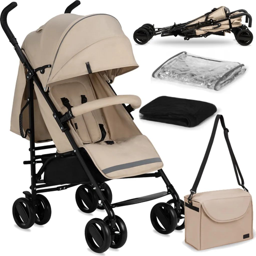 Poussette de Voyage MoMi AKIRA Beige Légère pour Vacances et Ville
