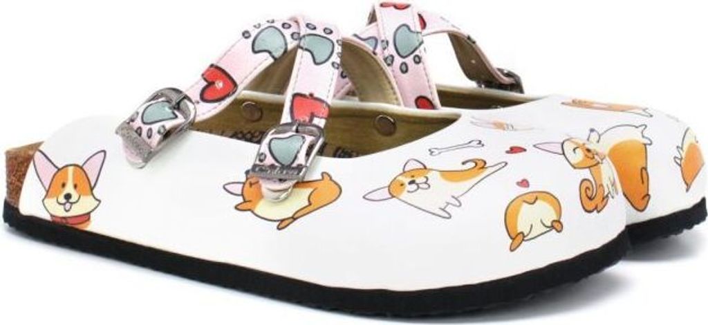 Damenschuhe Calceo Clogs mit Hunden Corgi WCAL3262 37