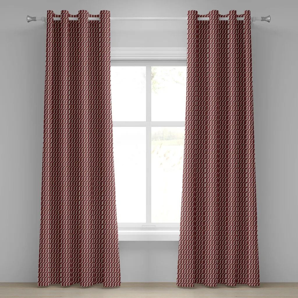 Rideau à œillets motif Curvy Wavy Lines rouge foncé style vintage tile