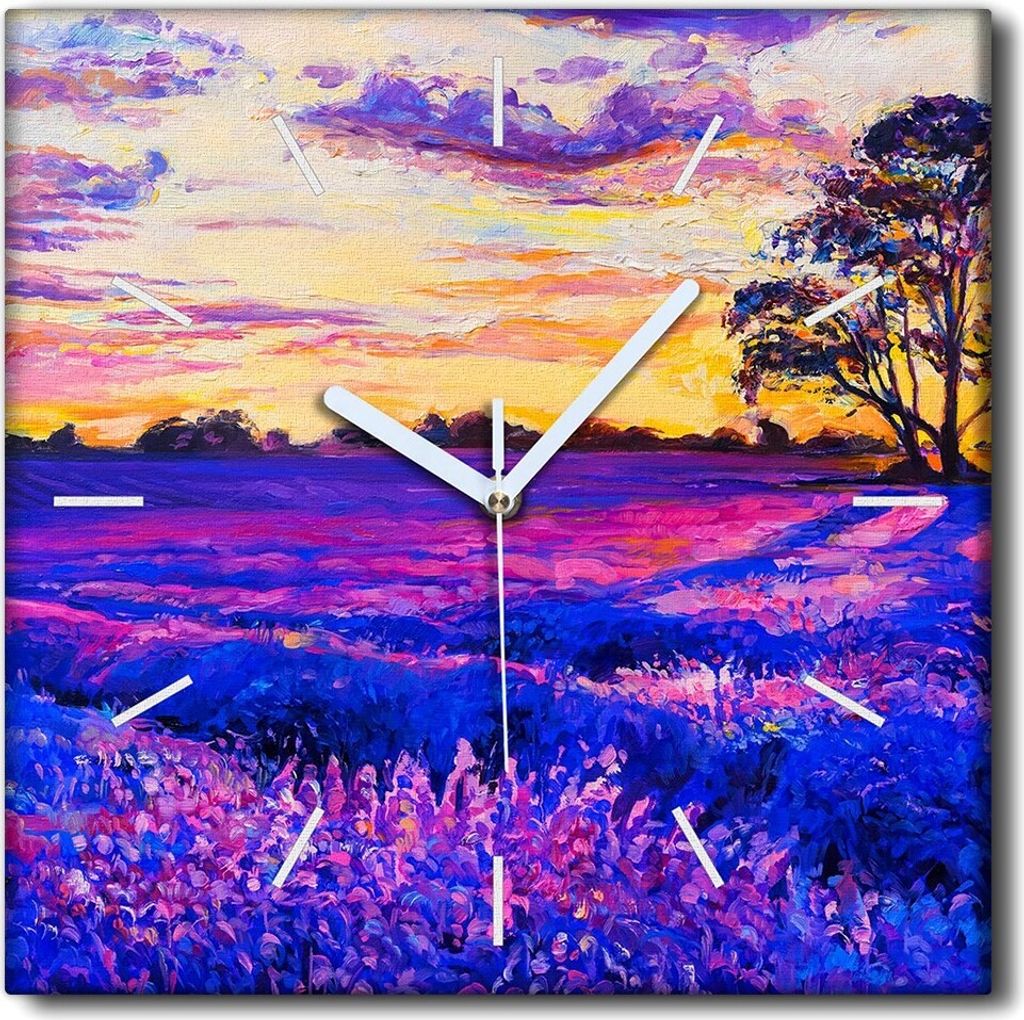 Coloray Uhr auf Leinwand 30x30 cm Wand Uhr Dekoration Wohnzimmer Segeltuch weiße Zeiger -Lavendel-Abstraktion.