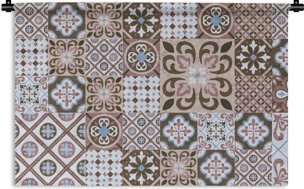 MuchoWow Wandteppich Wandbehang Muster - Vintage - Braun - Blumen - Formen 150x100 cm Tapisserie Dekoration Wandtuch - Waschbar - Tapisserien - W...