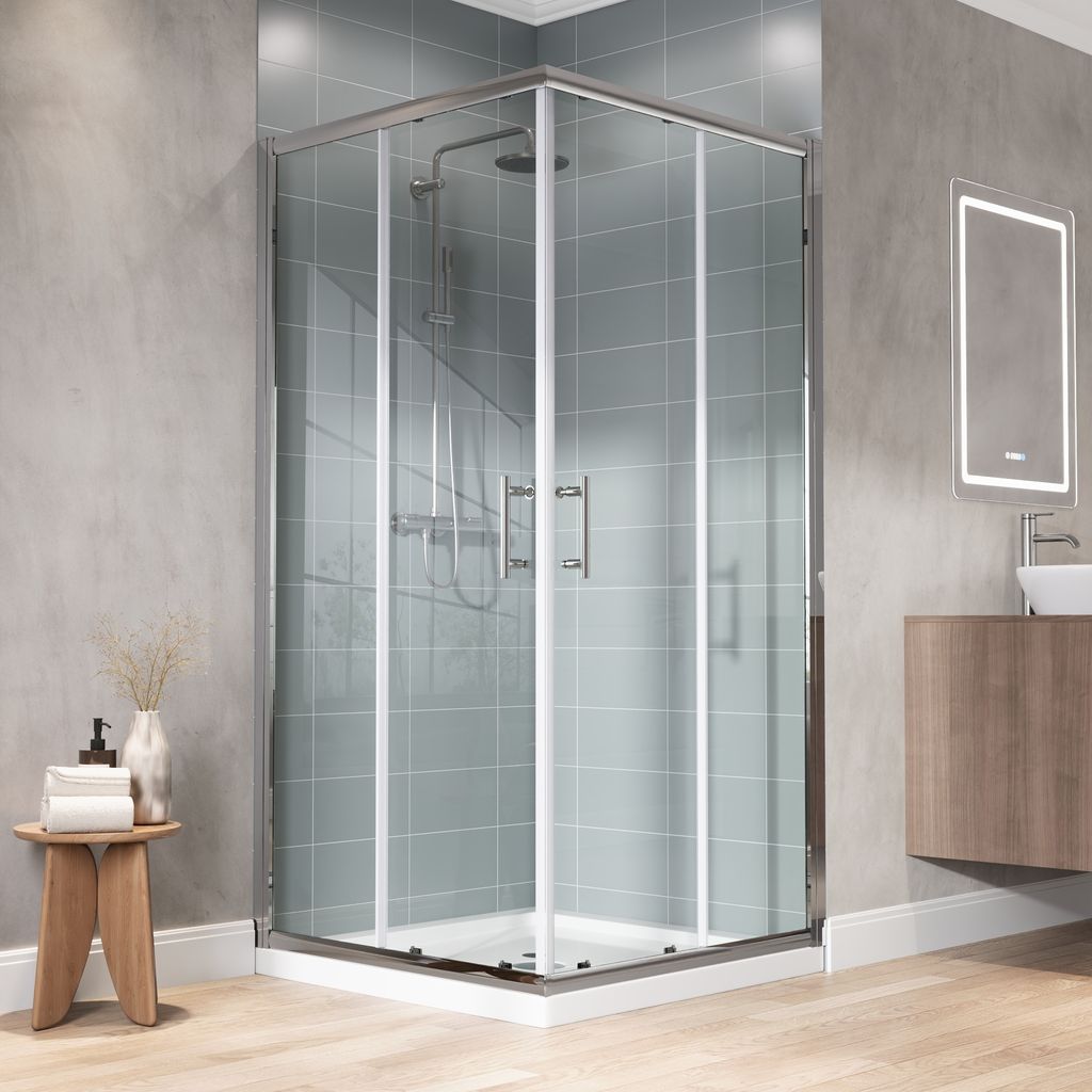 Duschtür DeerValley 80x80x185 cm | Quadratische Duschkabine mit Sicherheitsglas und Ablaufgarnitur DV-EU1SD0327