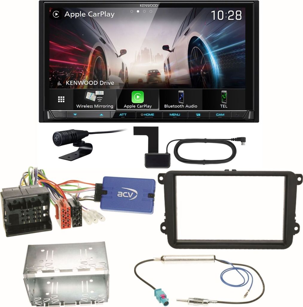 Kenwood DMX8021DABS Android Auto CarPlay Einbauset für Beetle Jetta Sharan T5