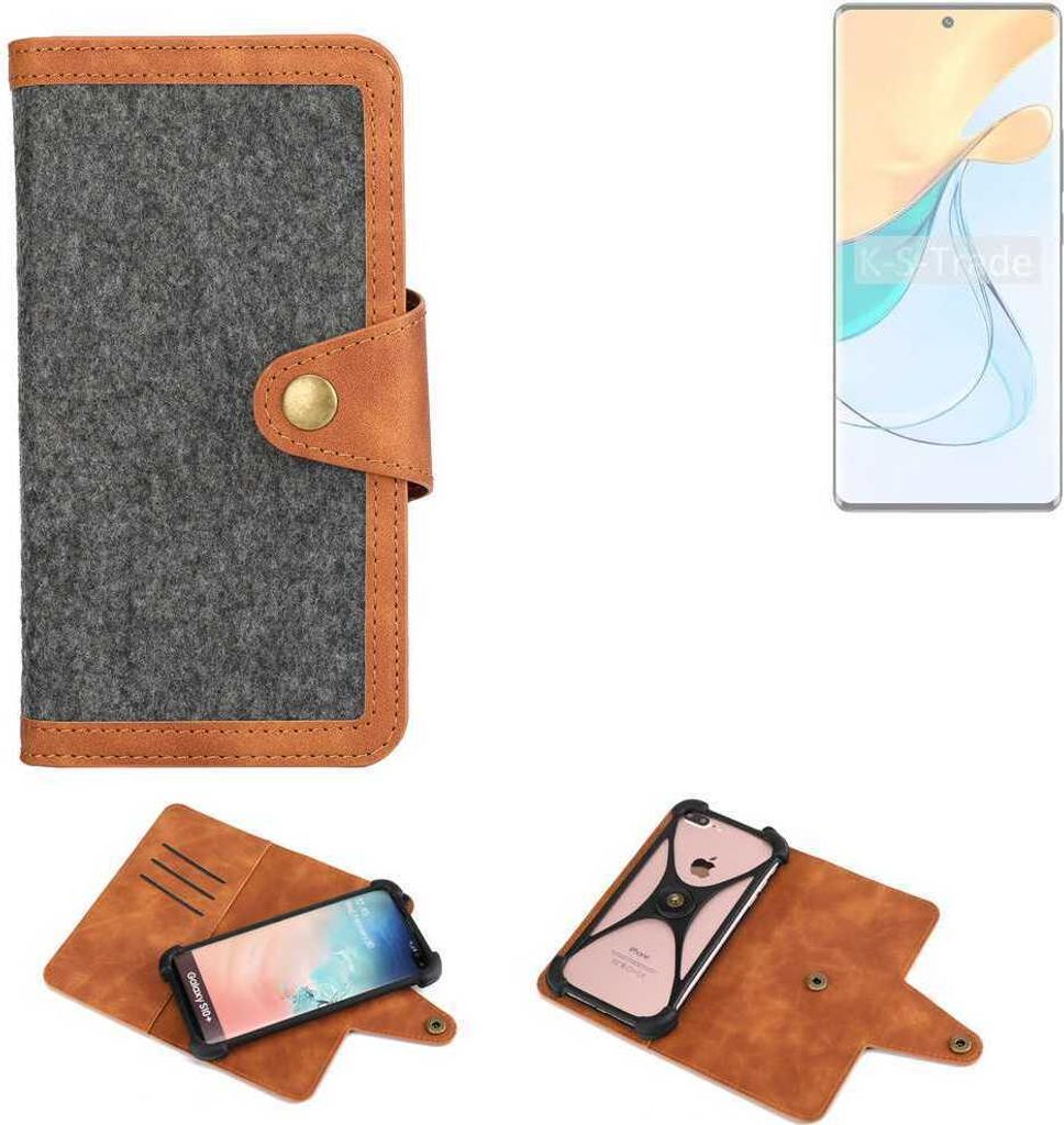 K-S-Trade Schutzhülle Handyhülle kompatibel mit ZTE Blade V50 5G Filz Hülle Kunst-Leder dunkelgrau braun (1x)