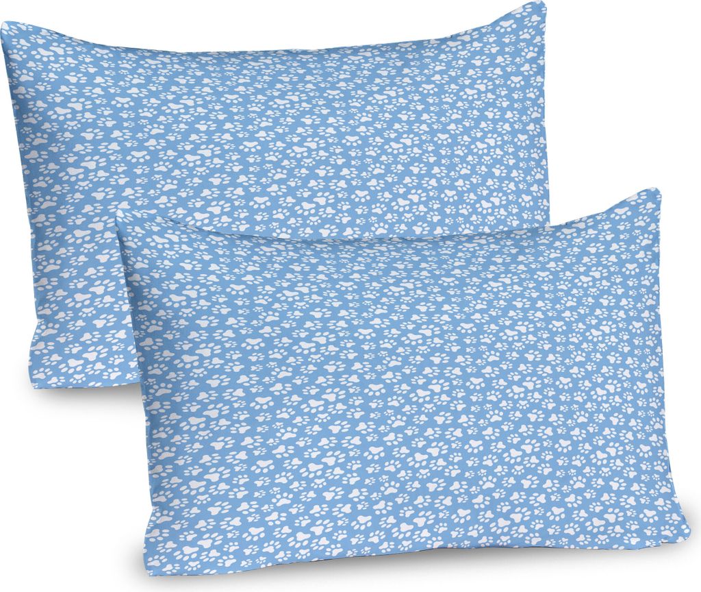 ABAKUHAUS Pfotenabdruck Kissenbezug Packung mit 2, Animal Themed Muster Tier Fuß Marks auf Blau getönten Hintergrund drucken, Dekorativer Gedruck...