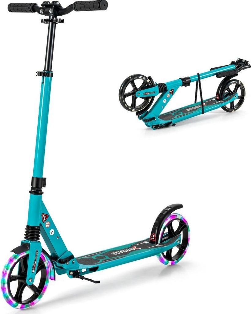 Verstellbarer Kinderroller mit LED-Rädern, faltbar, türkis