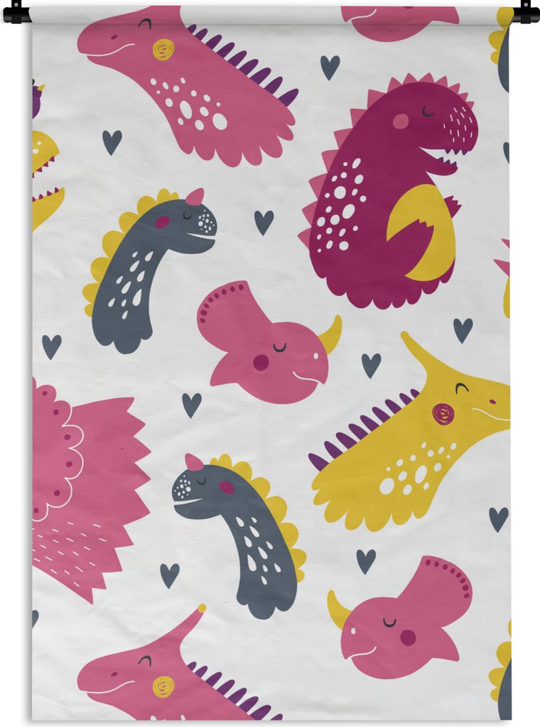 MuchoWow Wandteppich Wandbehang Dino - Muster - Kind - Rosa - Mädchen 120x180 cm Tapisserie Dekoration Wandtuch - Schlafzimmer - Dekorationen f...