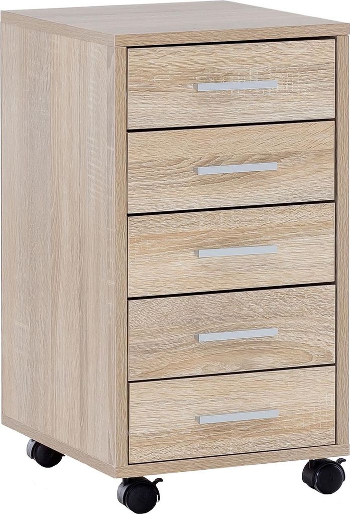 A roll container with five drawers on a white background.