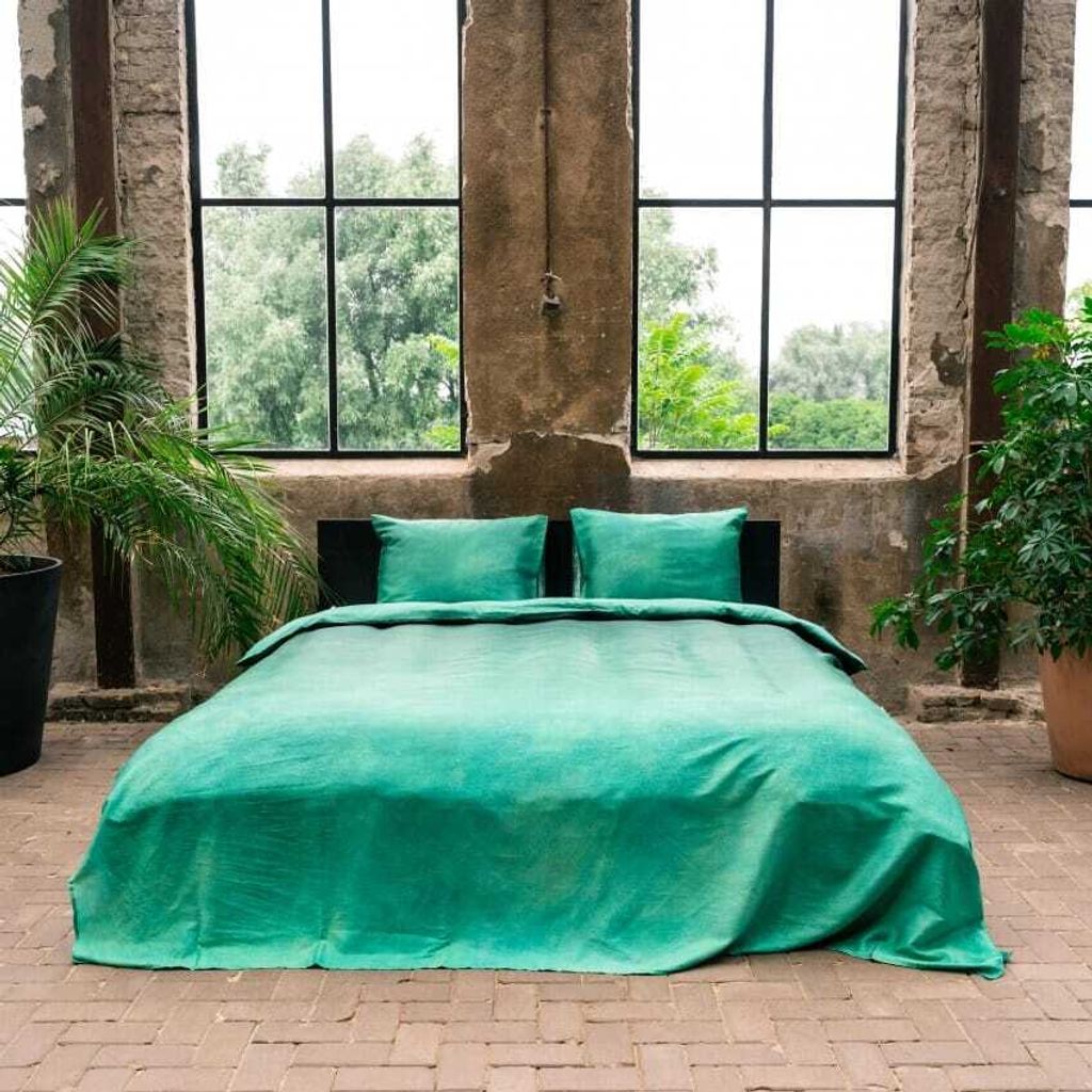 Kayori Satin-Bettwäsche-Garnitur Nyoko Farbe Grün Größe 155x220+80x80