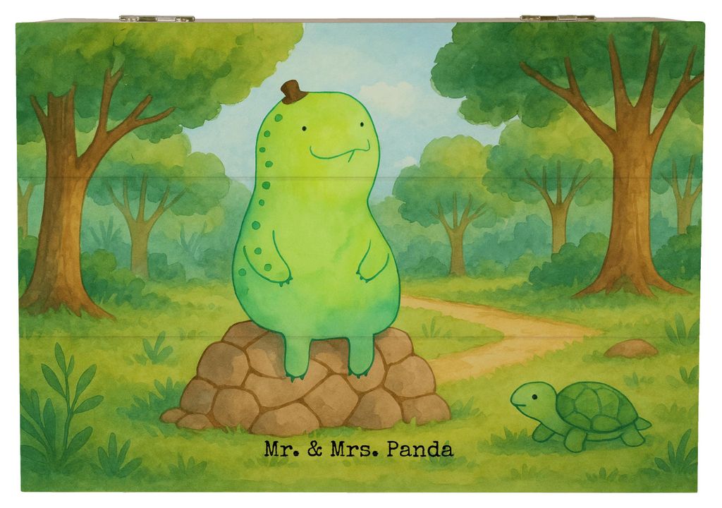 Mr. & Mrs. Panda Kiste Schildkröte Pause Design 22 x 15 cm - Weiß - Geschenk, fotobox, Panzer, mit Deckel, sitzen, Geschenkbox, Box aus Holz, Ach...