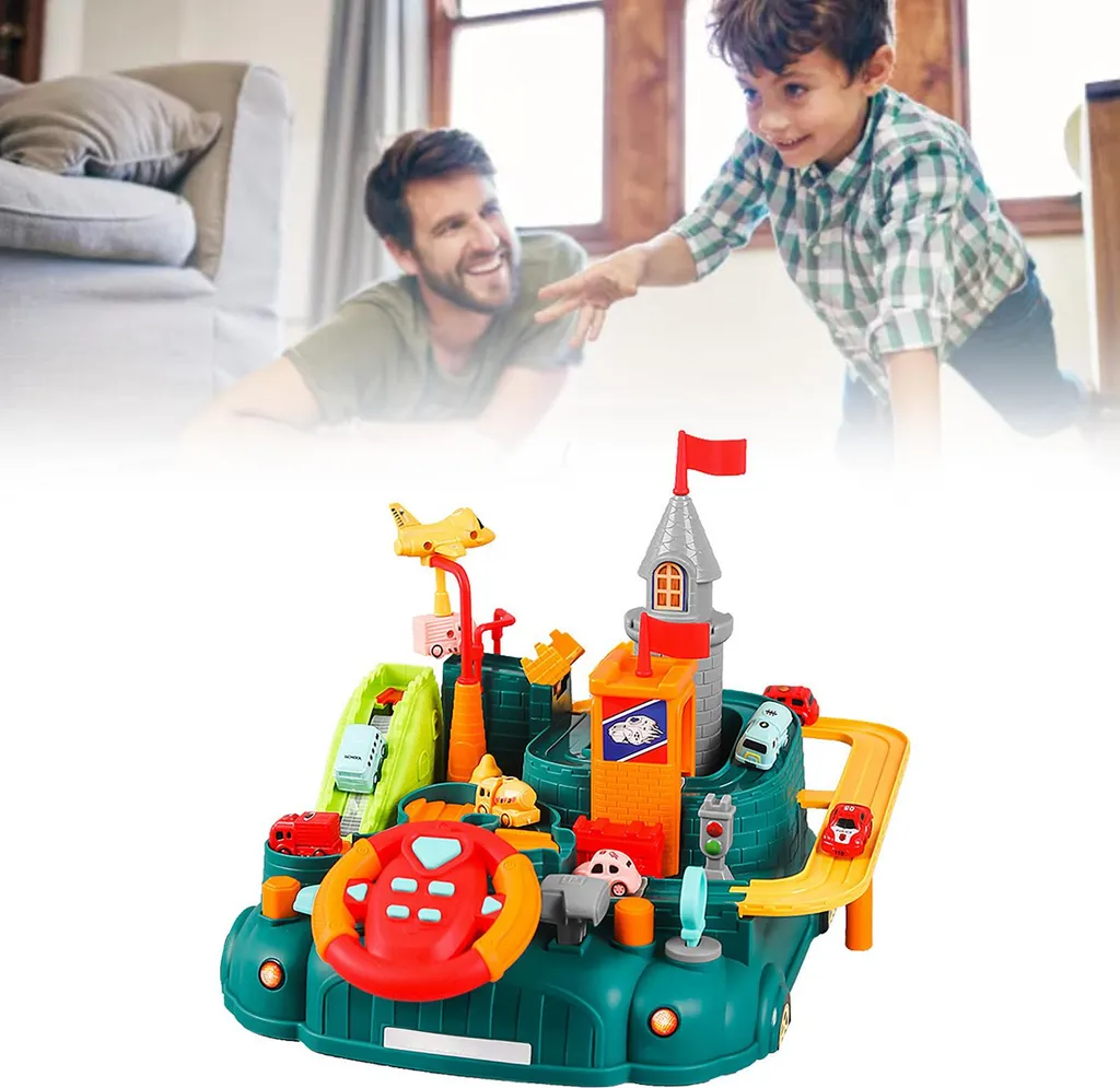 Cadeau anniversaire enfant : circuit voiture interactif vert et éducatif
