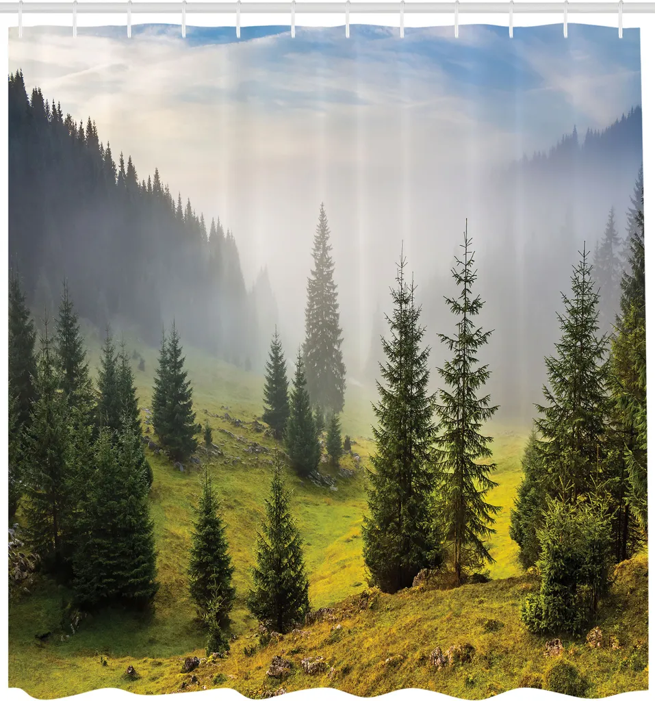 Tenda Doccia Tessuto 175x220cm ABAKUHAUS | Bosco e Nebbia Zen