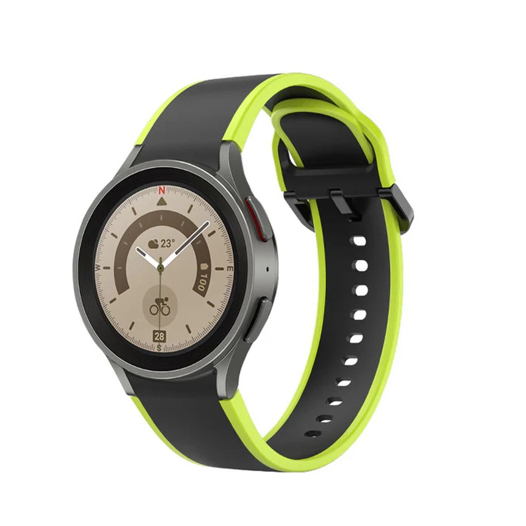 SYSTEM-S Armband 20 mm aus Silikon für Samsung Galaxy Watch 5 4 Smartwatch Neon Schwarz