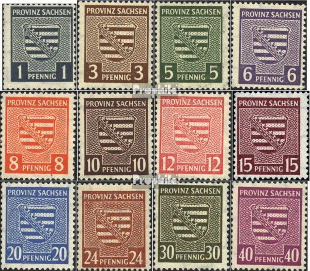 Briefmarken Sowjetische Zone (All.Bes.) 1946 Mi 73-84 (kompl.Ausgabe), Wasserzeichen X+Y gemischt postfrisch Provinzwappen