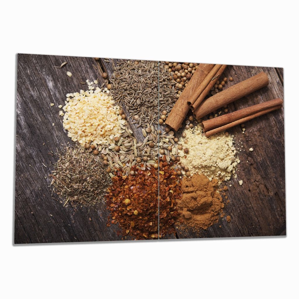 Wallario Herdabdeckplatte aus Glas, Größe 80 x 52 cm 2-teilig, Motiv Aromatische trockene Gewürze in der Küche
