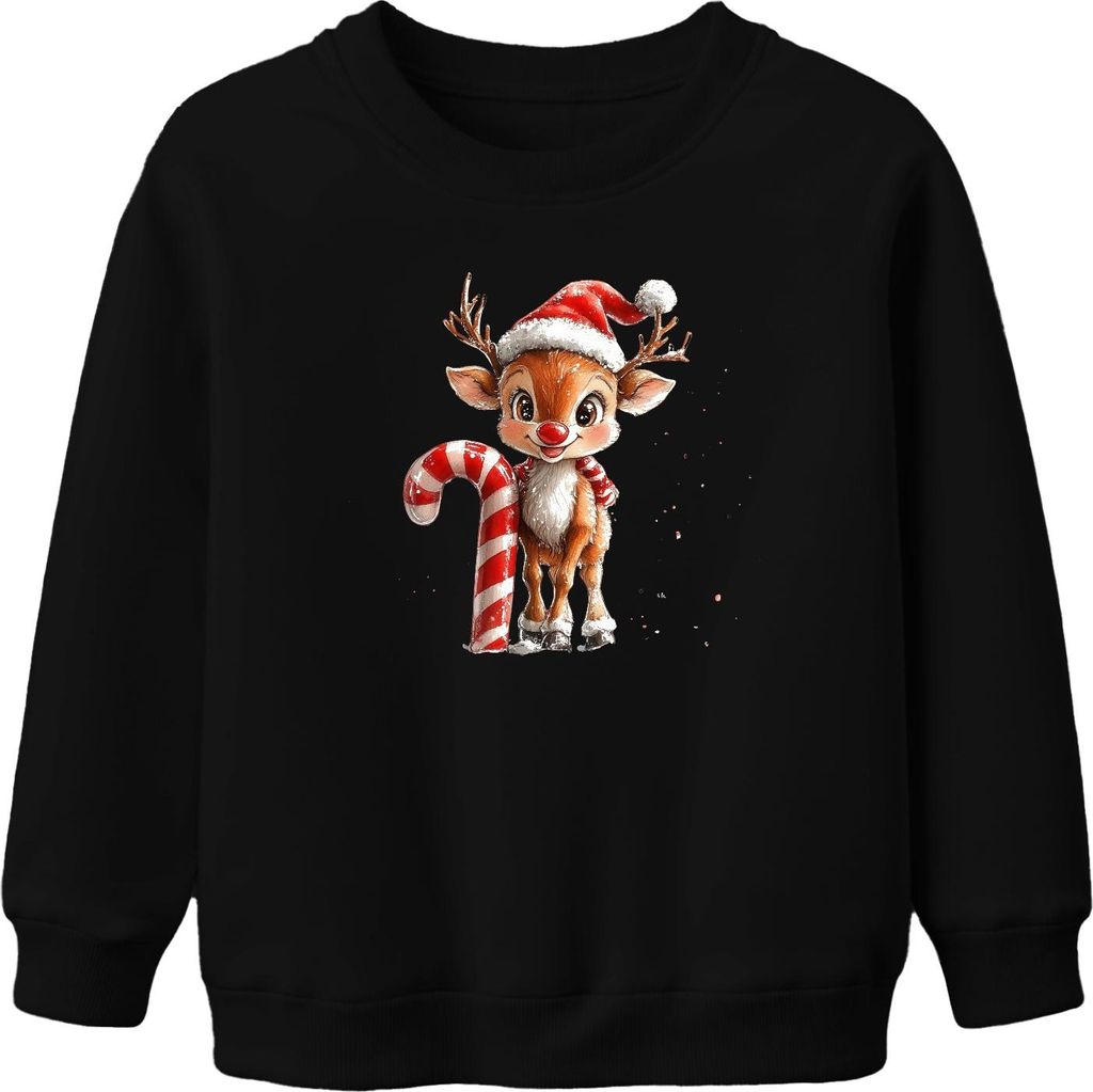 Weihnachten Niedliches Rentier Zuckerstange Geschenk Kinder Uni Kinder Sweatshirt Pullover, Schwarz, 116
