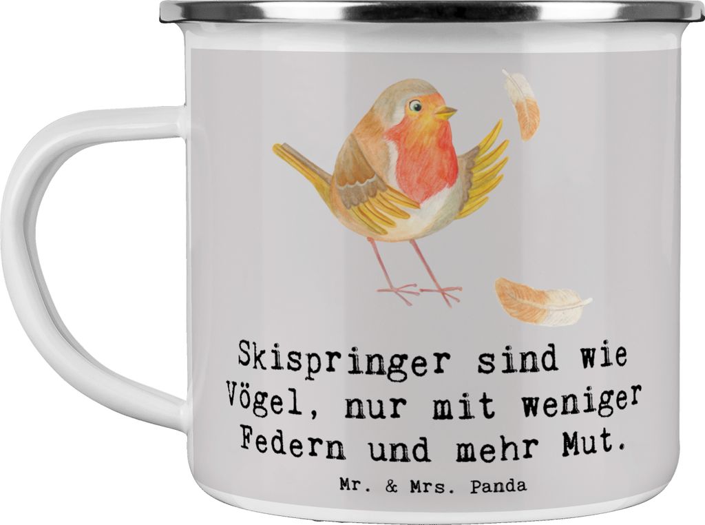 Mr. & Mrs. Panda Teetasse Skispringen Mut - Grau Pastell - Geschenk, Teebecher, Emaille Tasse, Pott, Skispringer, Humor, Sportler, Geschenke, Sport...