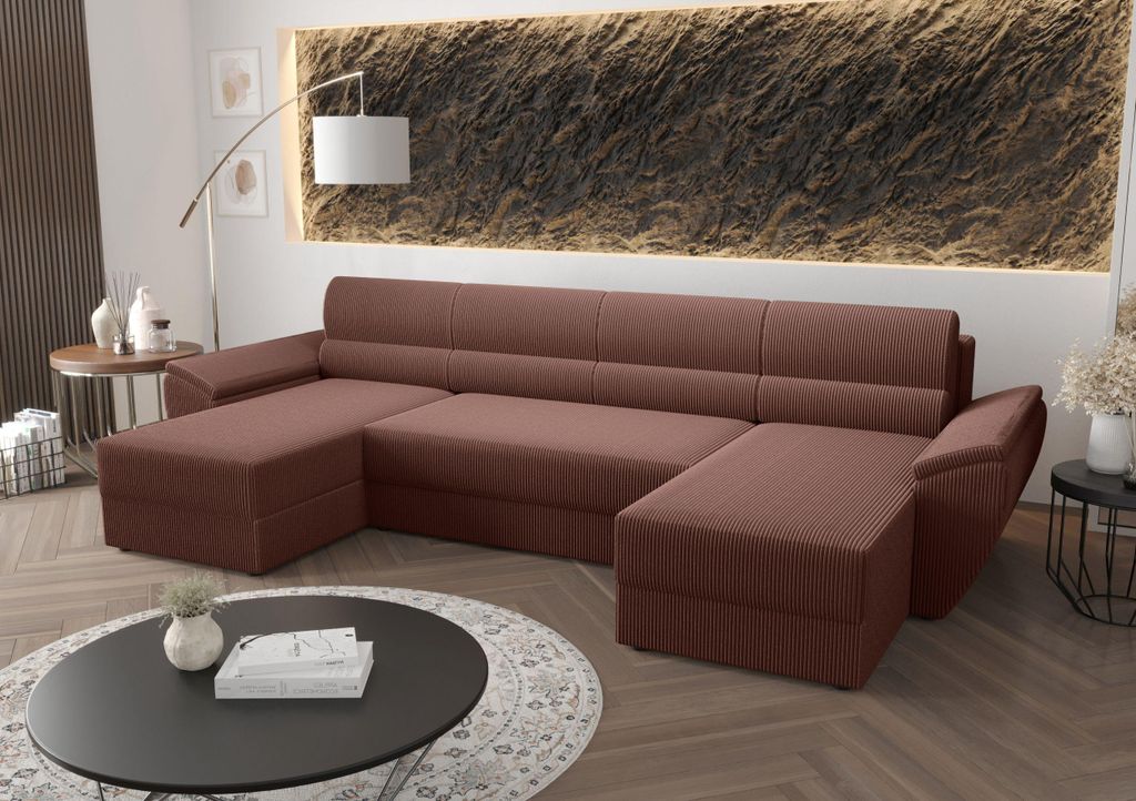 BEDANTE Ecksofa REBIU2 Poso 29 Braun mit Schlaffunktion U-Form Sofa mit Stauraum Bettkasten Wohnzimmersofa Couch Sofa Bettsofa Bettkasten Bettcouch