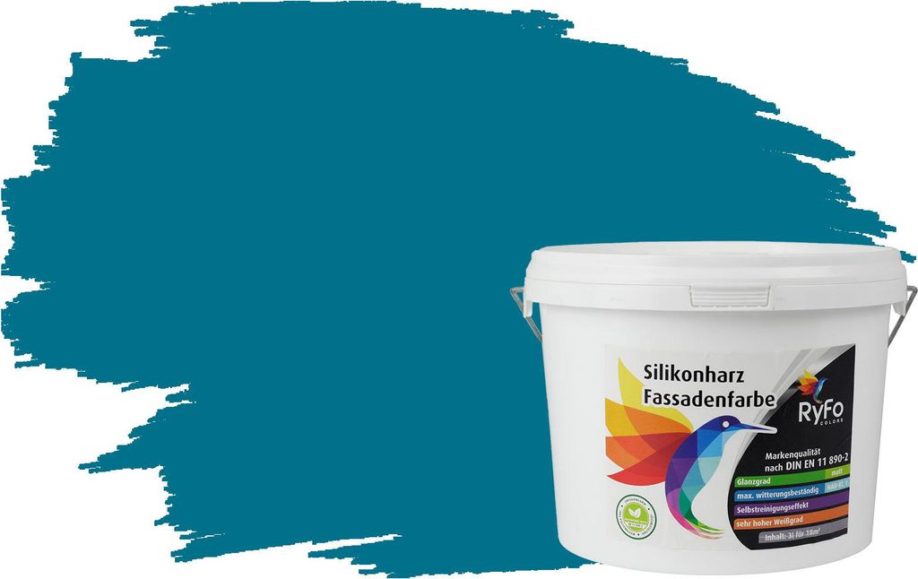 RyFo Colors Silikonharz Fassadenfarbe Lotuseffekt Trend Grüntöne Dunkeltürkis 3l - bunte Fassadenfarbe, weitere Grün Farbtöne und Größen erh...