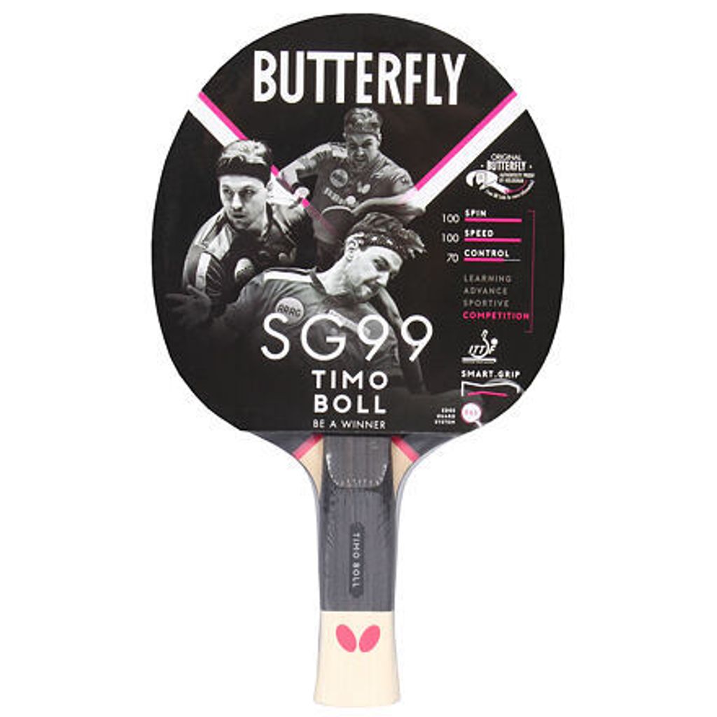 A Butterfly Timo Boll SG99 ping pong bat is shown from the front against a white background.