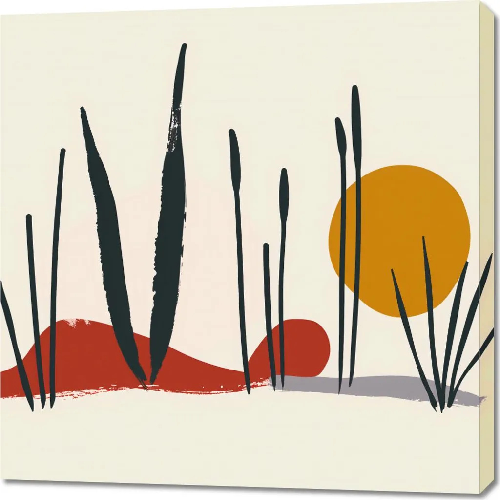 Tableau Carré Image 90 x 90 cm Roseaux au Coucher du Soleil Nature