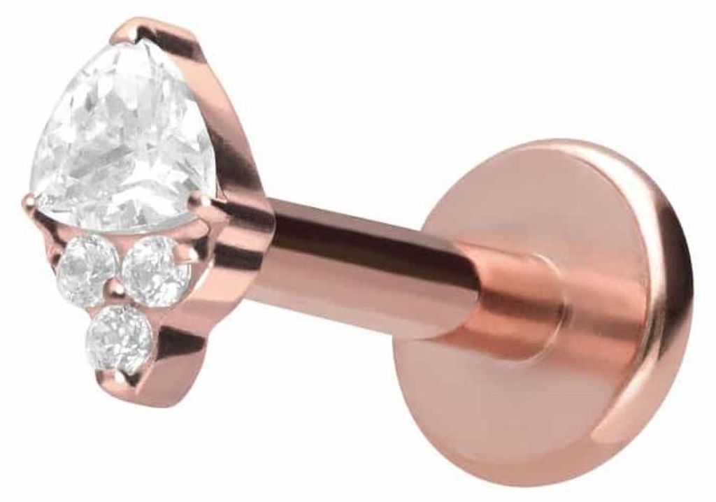 Ohrpiercing, Nasenpiercing Titan Labret mit Innengewinde EINGEFASSTE KRISTALLE RoséGold Stablänge: 7mm | Stabstärke: 1,2mm
