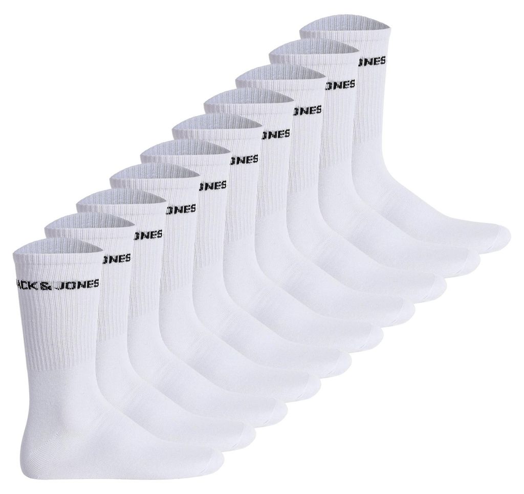 JACK&JONES Herren Tennissocken 10er Pack - JACBASIC LOGO TENNIS SOCK, One Size Weiß 40-46