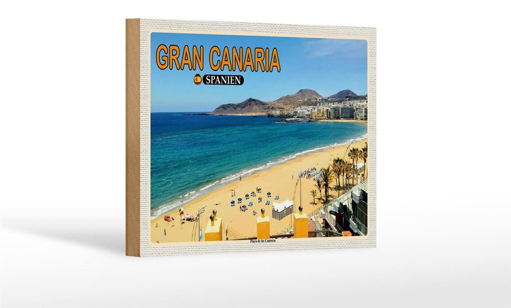 Holzschild Reise 18x12 cm Gran Canaria Spanien Playa de las Canteras