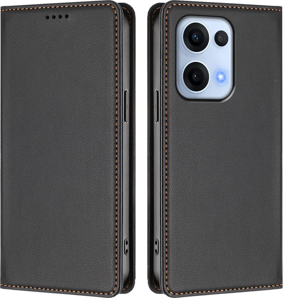 Handyhülle für Oppo Reno13 5G, Kunstleder Klapphülle Stoßfeste Magnetische Hülle mit Ständer Schwarz
