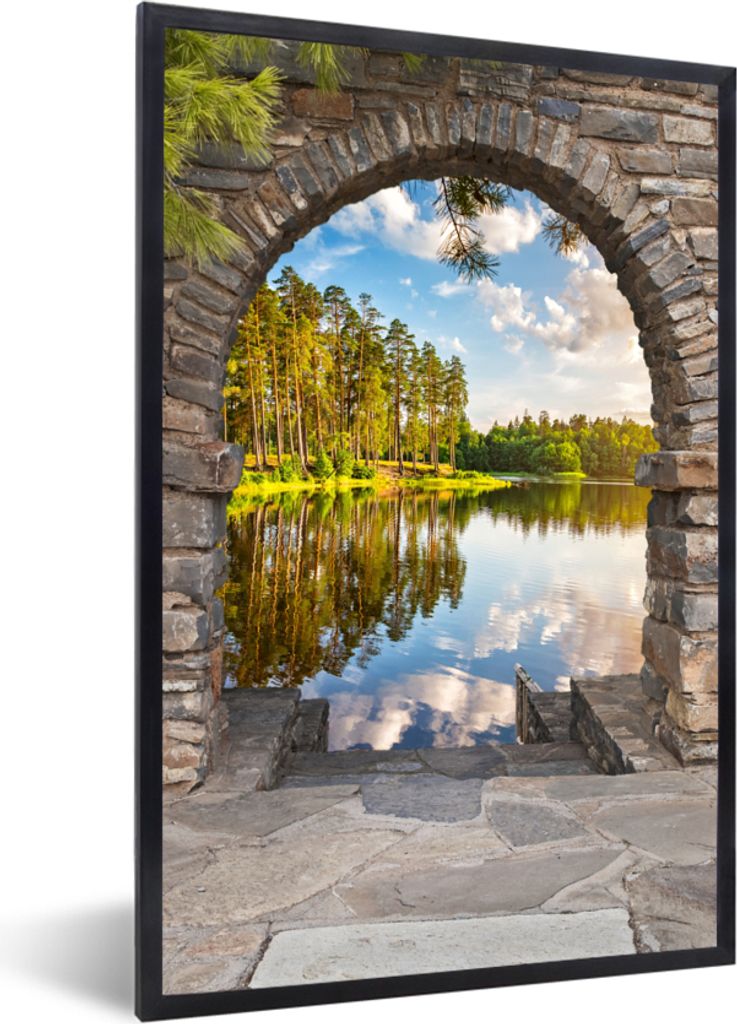 MuchoWow Gerahmtes Poster Landschaft - Ausblick - Wasser 60x90 cm - Poster mit Schwarzem Bilderrahmen Wandposter Rahmen Foto Bilder - Kunst