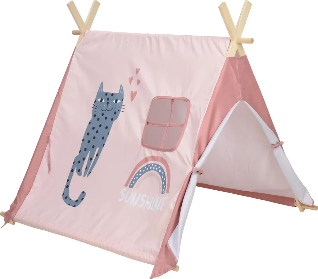 Tente pour enfants avec fenêtre et structure bois stable 101x106x106 cm