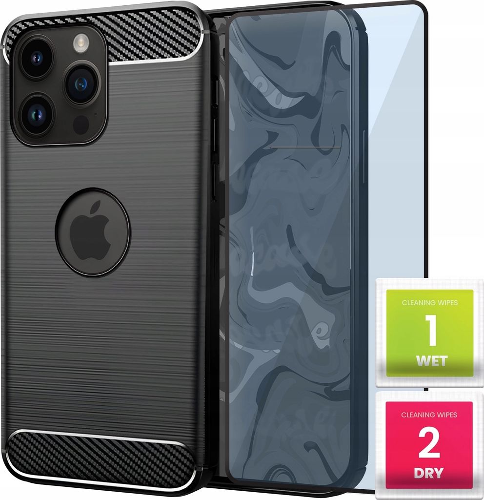 Schutzhülle für APPLE IPHONE 14 PRO Handy Hülle Schwarz Slim Cover Kohlenstoff Case + Schutzfolie
