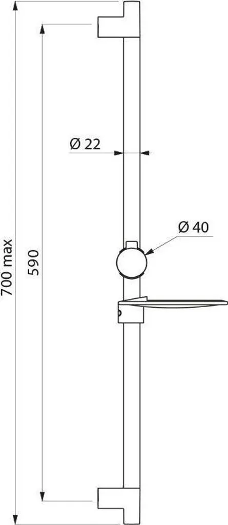Barre de douche Delabie chromée D22mm recoupable AM 590mm avec porte-savon