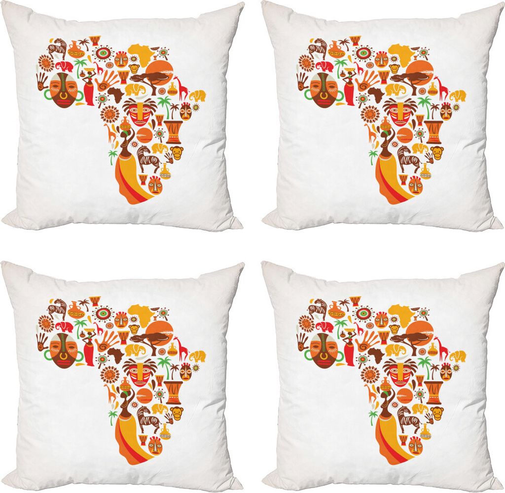 ABAKUHAUS afrikanisch Kissenbezug Set (4 Stück), Karte, Moderner Doppelseitiger Digitaldruck, 60 cm x 60 cm, Orange Braun