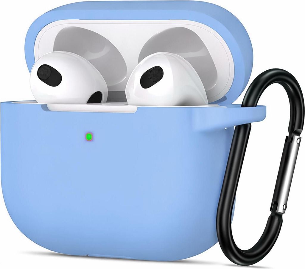 AirPods 4 Silikon Schutzhülle mit Karabiner, Soft Touch Case, stoßfeste Hülle, rutschfest, 360° Schutz, Himmelblau