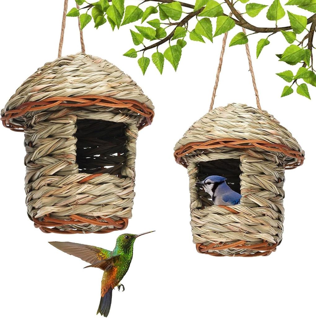 Vogelhaus Hängend Stro Grasvogelnest für Kleine Vögel - Set von 2
