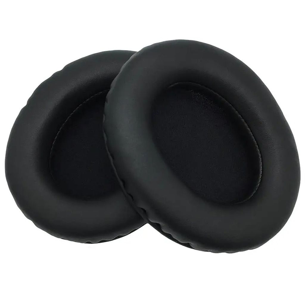 Two black ear pads for headphones are shown against a white background.
