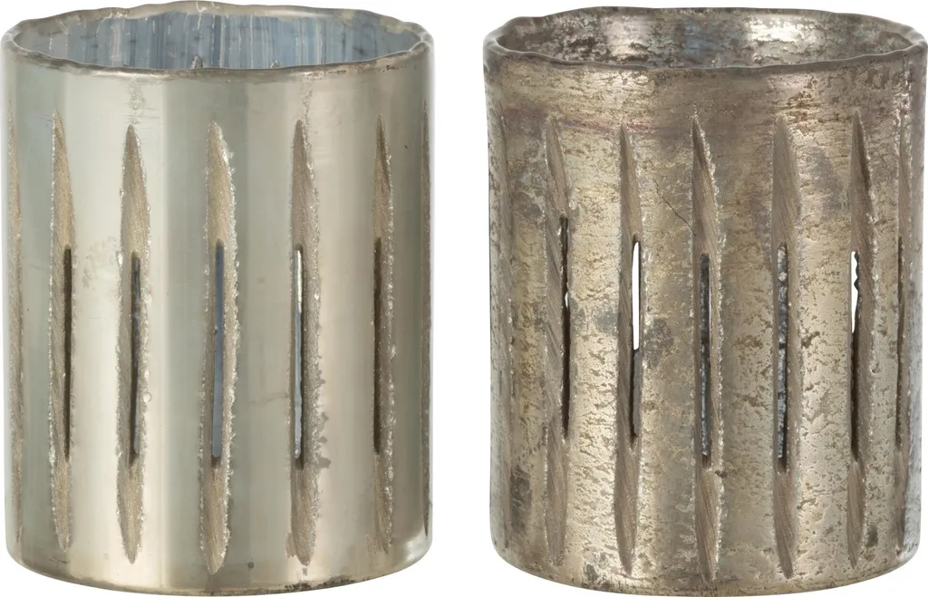 J-Line Porte-bougies Line en Verre Bleu Moyen - Lot de 2 Déco Chic