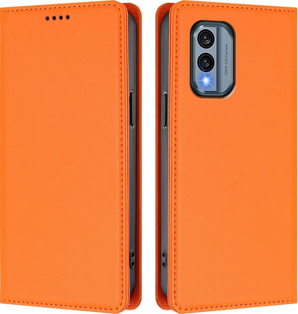 Handyhülle für Nokia X30, Kunstleder Klapphülle Stoßfeste Magnetische Hülle mit Ständer Orange