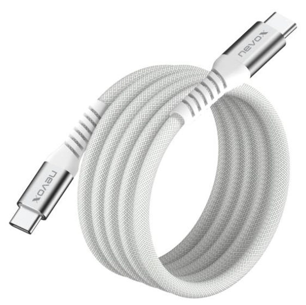 Nevox USB C zu USB C 2.0 Kabel 48V/5A (240W) Emark IC magn. aufrollbar-weiss 1m