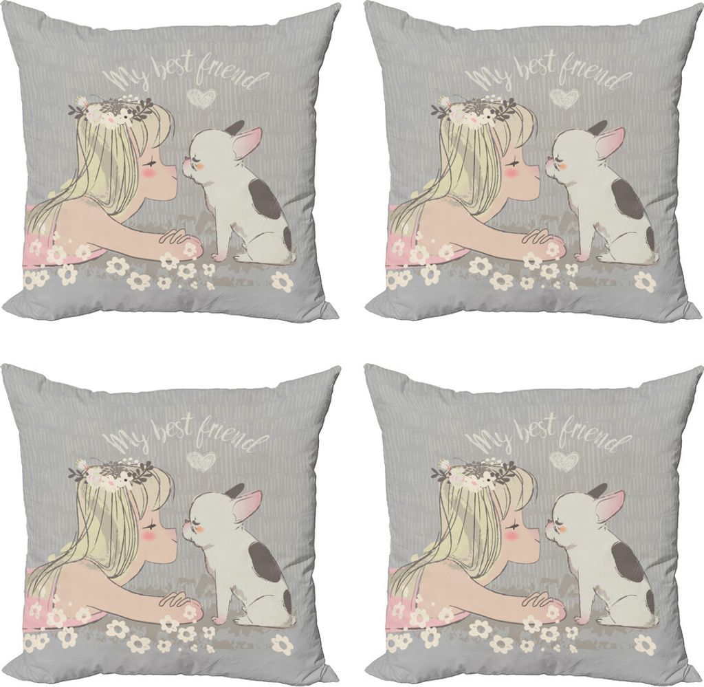 ABAKUHAUS Hundeliebhaber Kissenbezug Set (4 Stück), Mädchen kleiner Welpe, Moderner Doppelseitiger Digitaldruck, 50 cm x 50 cm, Mehrfarbig