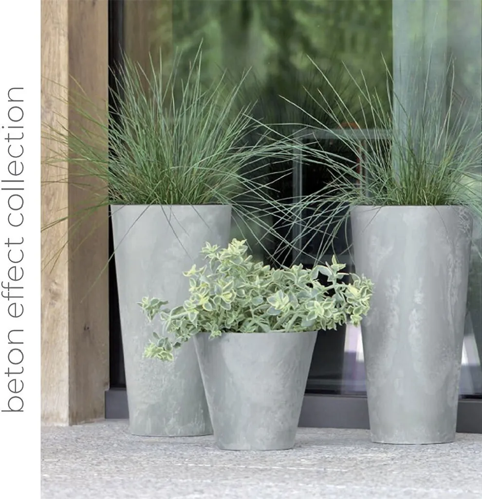 Pot de fleurs pour terrasse CUBE SLIM 35,5 cm aspect béton et insert - 4