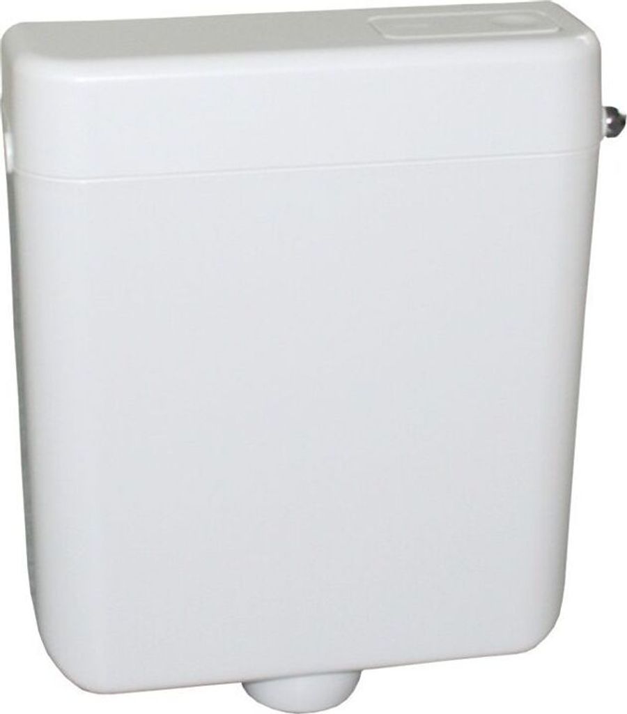 A white toilet cistern is shown against a white background.