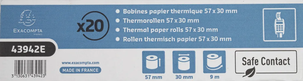 Bobine Carte Bancaire 57x30mm pour TPE et Caisse - Boîte de 120 Rouleaux